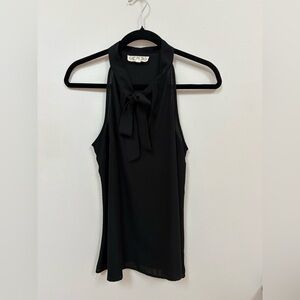 Black chiffon tie-neck top, size small